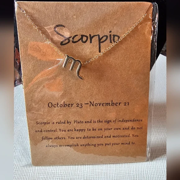 Scorpio Zodiac Sign Necklace , Gold, 16” chain - Picture 3 of 3